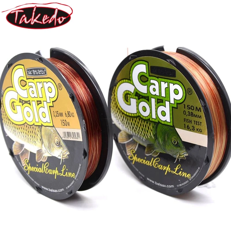 

TAKEDO, быстрая доставка, 150 м, Золотая специальная леска для карпа BALSAX, нейлоновая однонитевая леска для ловли карпа