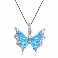 fysl silver plated butterfly shape many colors opalite opal pendant link chain necklace insect jewelry