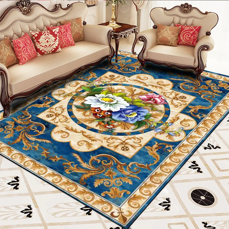 

Retro Home Living Room Carpet Bedroom Rectangle American Blanket Soft Nordic Floor Mats High-end Flower Carpet Palace Style