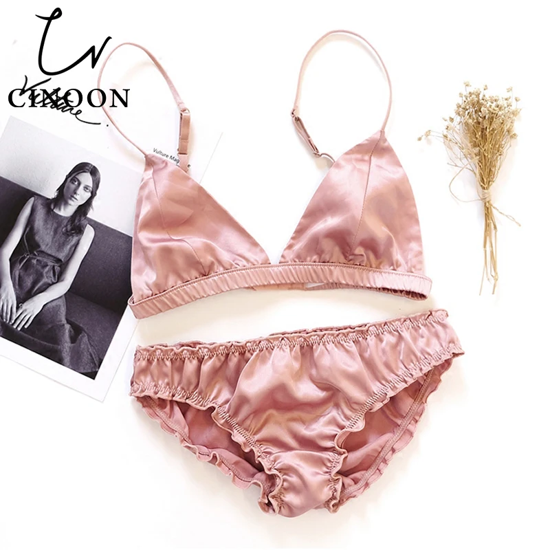 CINOON, сексуальное женское белье, без косточек, нижнее белье, тонкий бюстгальтер с чашечками, комплект, Одноцветный бюстгальтер и трусики, удобное интимное белье