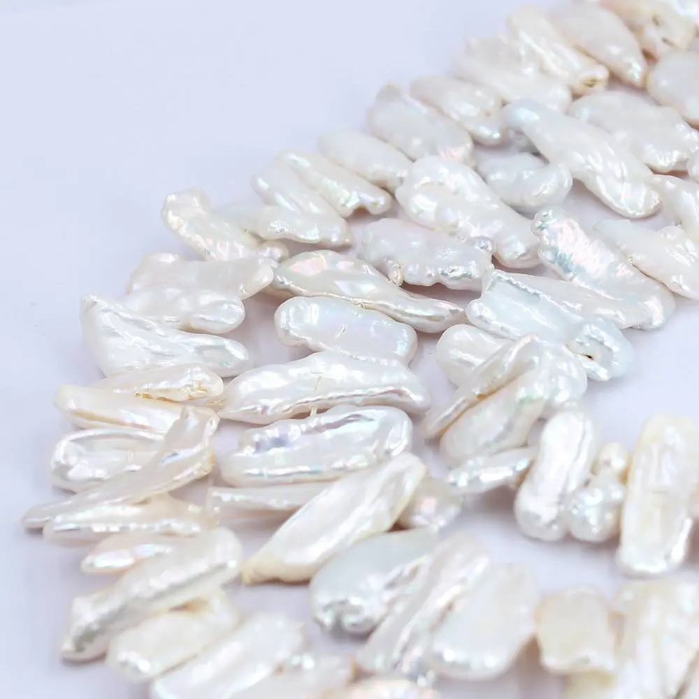 

Free Shipping 9x20mm White Biwa Baroque Reborn Jewelry Making Natural Freshwater Pearl Beads 14"