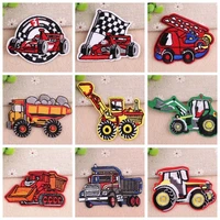 cartoons car excavatorracing cartruck embroidered patches for clothes iron on badges applique diy boy coat apparel accessory