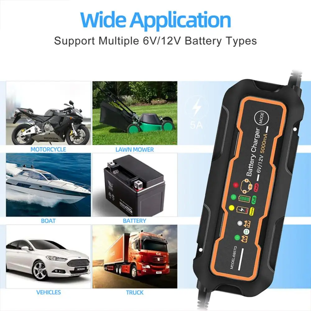 

6V/12V Automatic Smart Motorcycle Battery Charger Maintainer 5Amp For Cars Boats Scooters Mowers Dropshipping Wholesale CSV