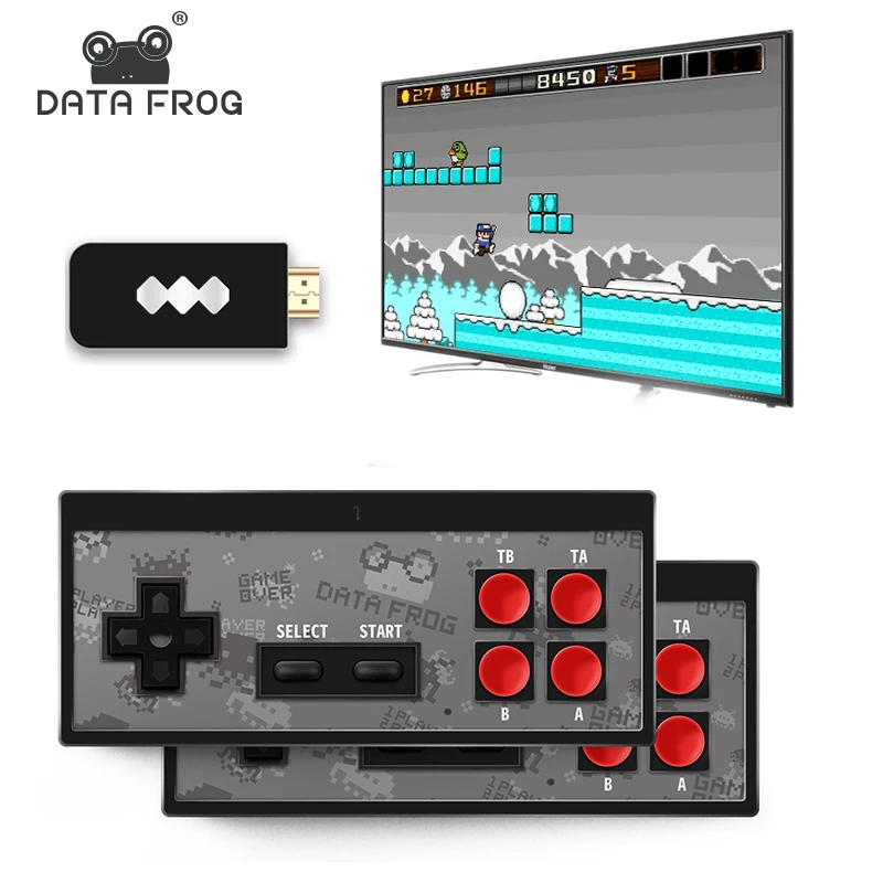 

Data Frog USB Беспроводная портативная ТВ-видео игровая консоль со встроенным 1700 NES 8 бит HDMI-совместимая Ретро игровая консоль с двумя геймпадами