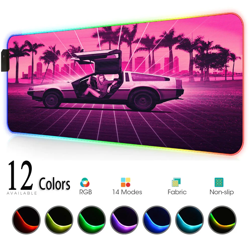 

Pink Mouse Pad Gamer Rgb Retrowave Synthwave Rgb Mousepad Led Setup Gamer Accessories Leds for Gaming Carpet Led DropShipping