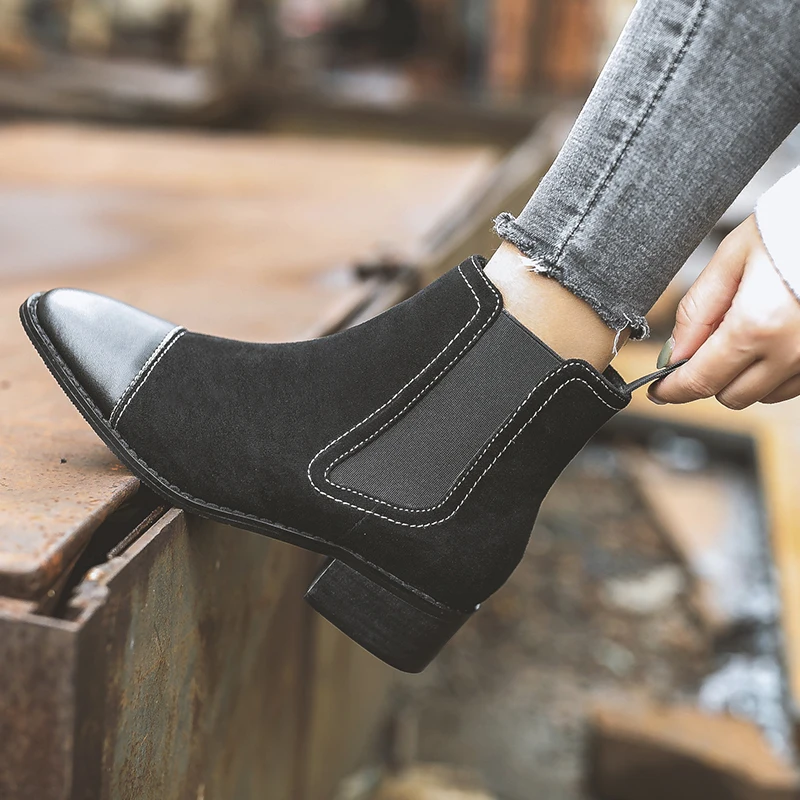 Дизайнерские ботинки Челси женская зимняя обувь на не сужающемся книзу