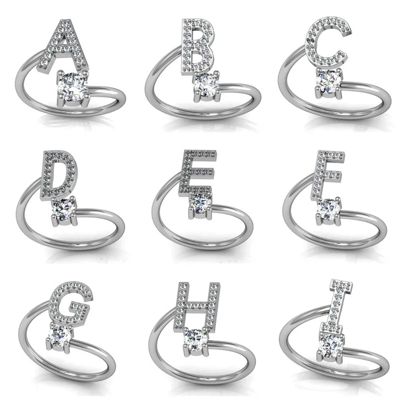 Мода 26 букв серебряное кольцо для женщин простой Изысканный A-Z открытый палец