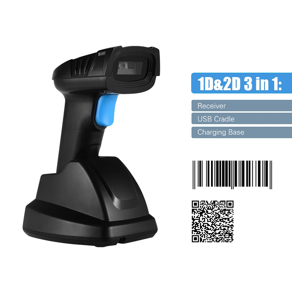 Беспроводной сканер штрих кодов Aibecy 1D 2D QR считыватель с USB держателем зарядным