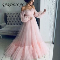 blush pink tulle evening dress 2020 gardlilac long sleeves off the shoulder quinceanera dress evening gown for pregnant