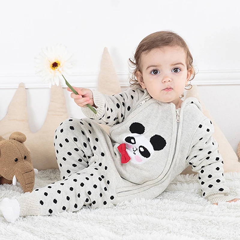 Newborn Baby Girl Boy Autumn And Winter Plus Cotton Hooded Jumpsuit Climbing Suit Cartoon Double Zipper | Мать и ребенок