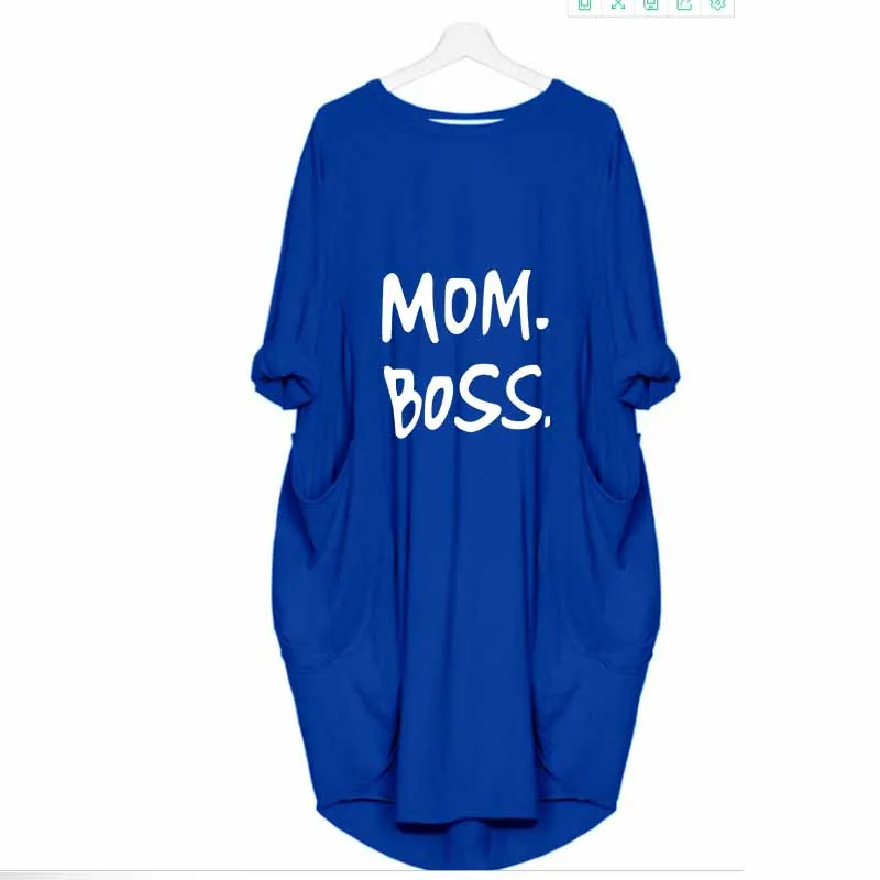 Женская футболка с открытыми плечами и карманами надписью Mom Boss Пляжное платье