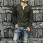 Мужская Осенняя футболка с длинными рукавами, Повседневная Удобная Однотонная футболка с длинными рукавами и v-образным вырезом на пуговицах, топ, футболка для женщин 40 *