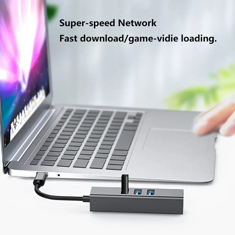 USB Type-C гигабитный Ethernet-адаптер концентратор с 3 * 0 и RJ45 портом 1000M сетевая карта
