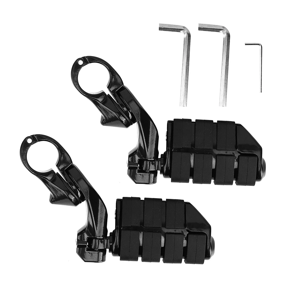 Пара черных левых и правых регулируемых коротких подножек для ног с кронштейном