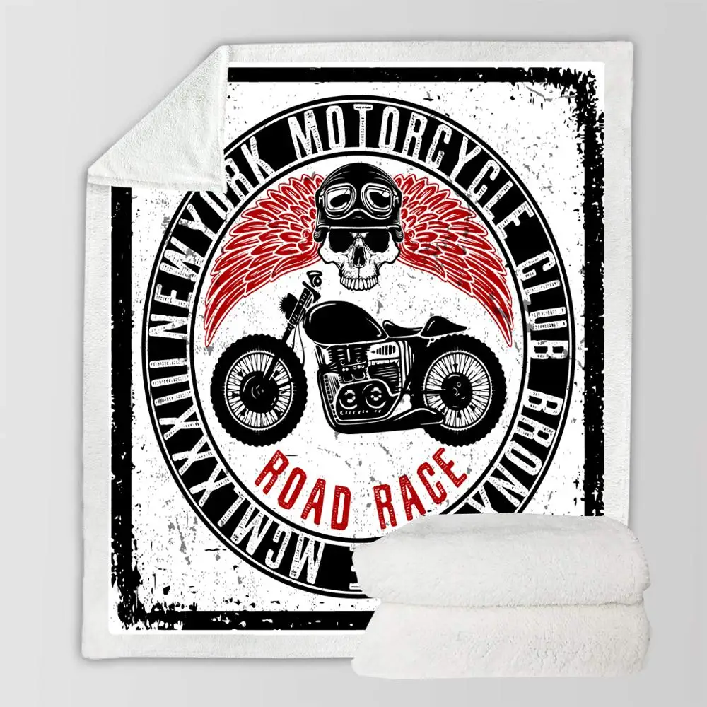 Одеяло с принтом черепа для мотоциклов мягкое флисовое покрывало из шерпы