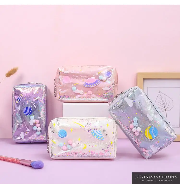 Чехол для карандашей с блестками и звездами Большой Вместительный чехол