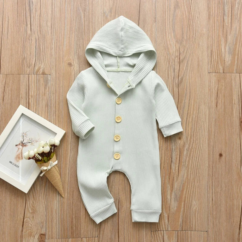 

Baby Girls Boys Jumpsuit Romper Long Sleeve Solid Button Hooded Jumpsuits Rompers 2019 Autumn New Infant Girl Boy Casual Clothes