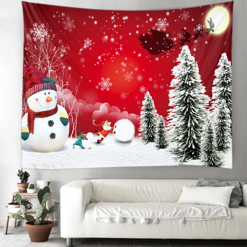 

Christmas Tapestry Christmas Snowman Christmas Tree Wall Mounted Tapestry Christmas New Year Holiday Decoration Big Blanket