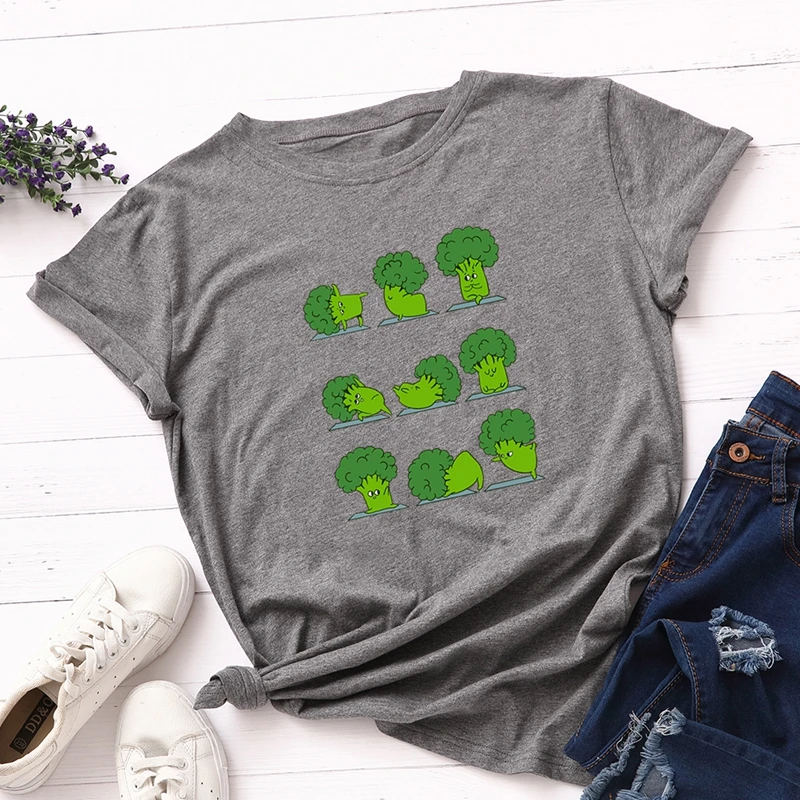

Women T-shirts 100% Cotton Plus Size S-5XL Graphic Tees Female Shirts Summer Tops Kung Fu Cauliflower Printed Funny T Shirt