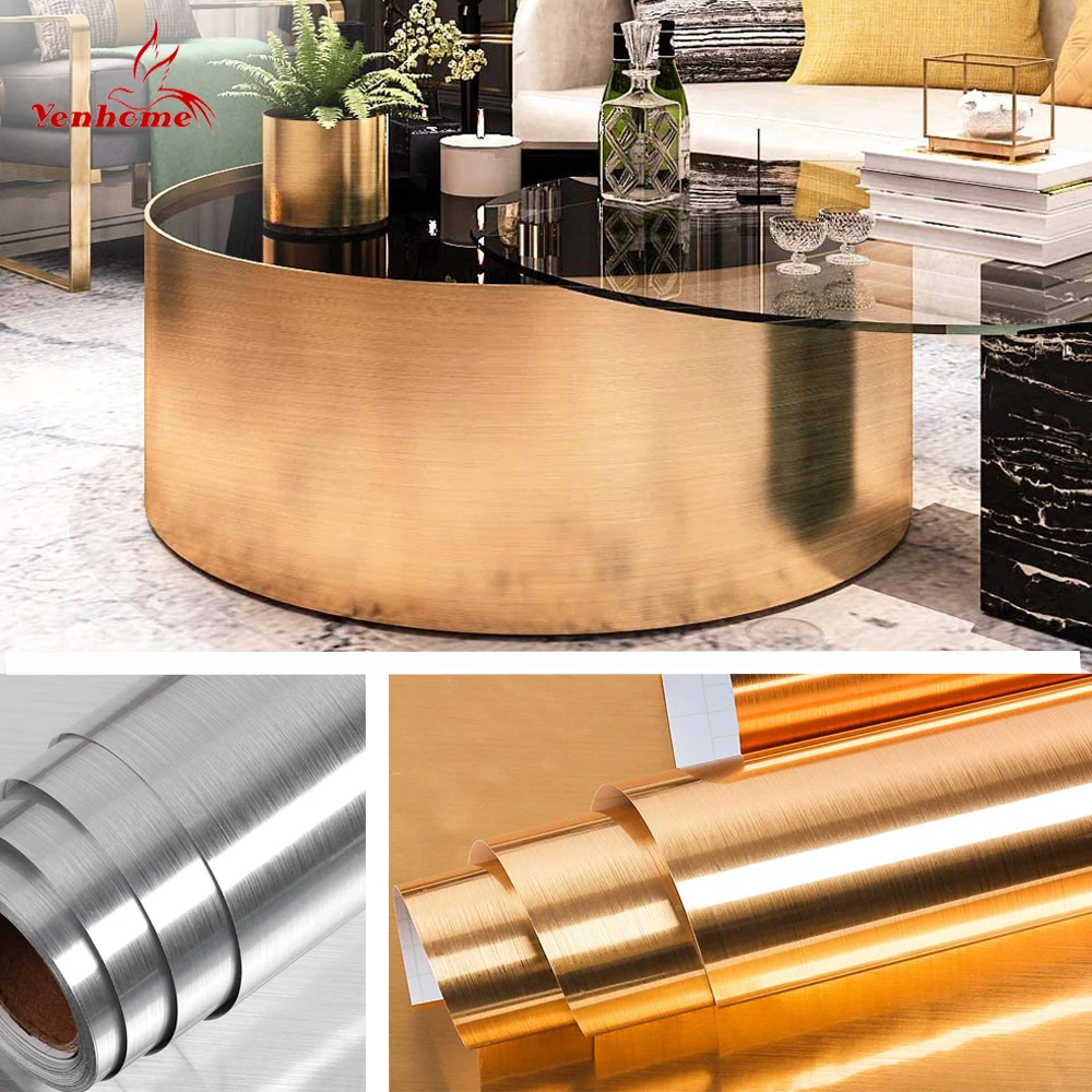 

Самоклеящиеся обои для кухни в металлическом стиле, серебристые матовые золотистые водонепроницаемые маслостойкие наклейки на холодильни...