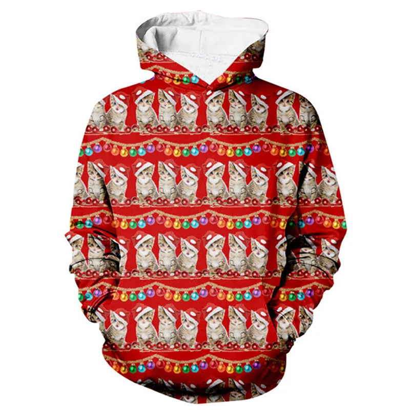 Толстовка с капюшоном для мужчин и женщин свитшот принтом милого кота пуловер