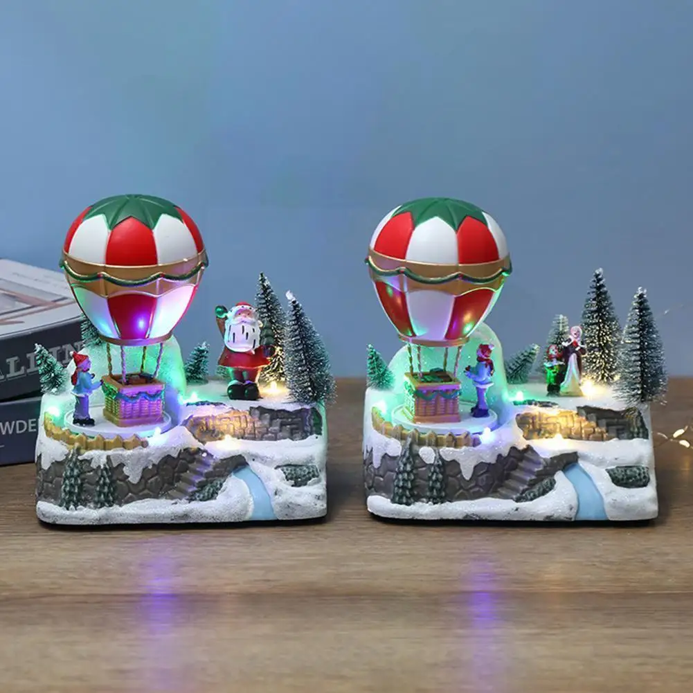 

Christmas Decoration Glowing Music House Hot Air Balloon Christmas Decoration Gift Home Resin Claus Ornament Santa Q4R7