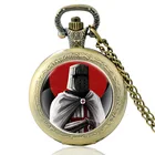 Бронзовый винтажный рыцарь Templar, кабошон из стекла, кварцевые карманные часы в стиле ретро для мужчин и женщин, подвеска на цепочке, часы