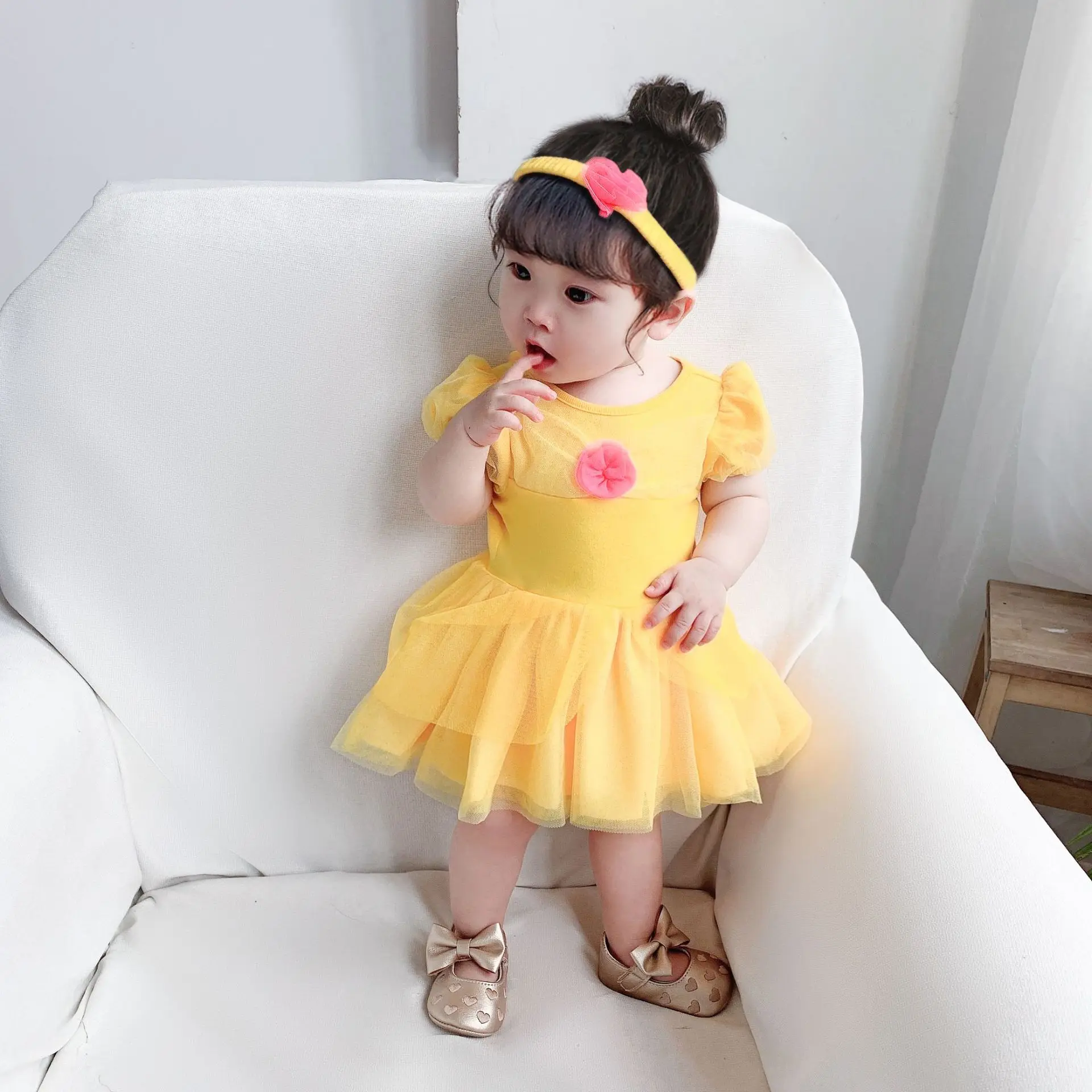 Милый хлопковый комбинезон для младенцев принцессы Белль снега платье-пачка