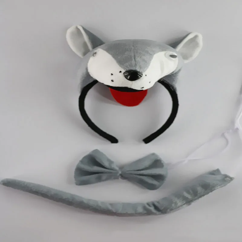 Взрослые дети красный серый животное 3D волк лиса головная повязка галстук