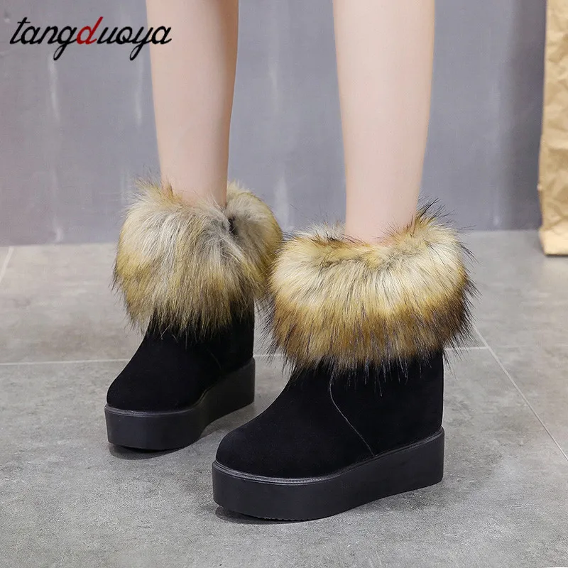 Ботинки на танкетке с искусственным мехом женские зимние ботинки платформе