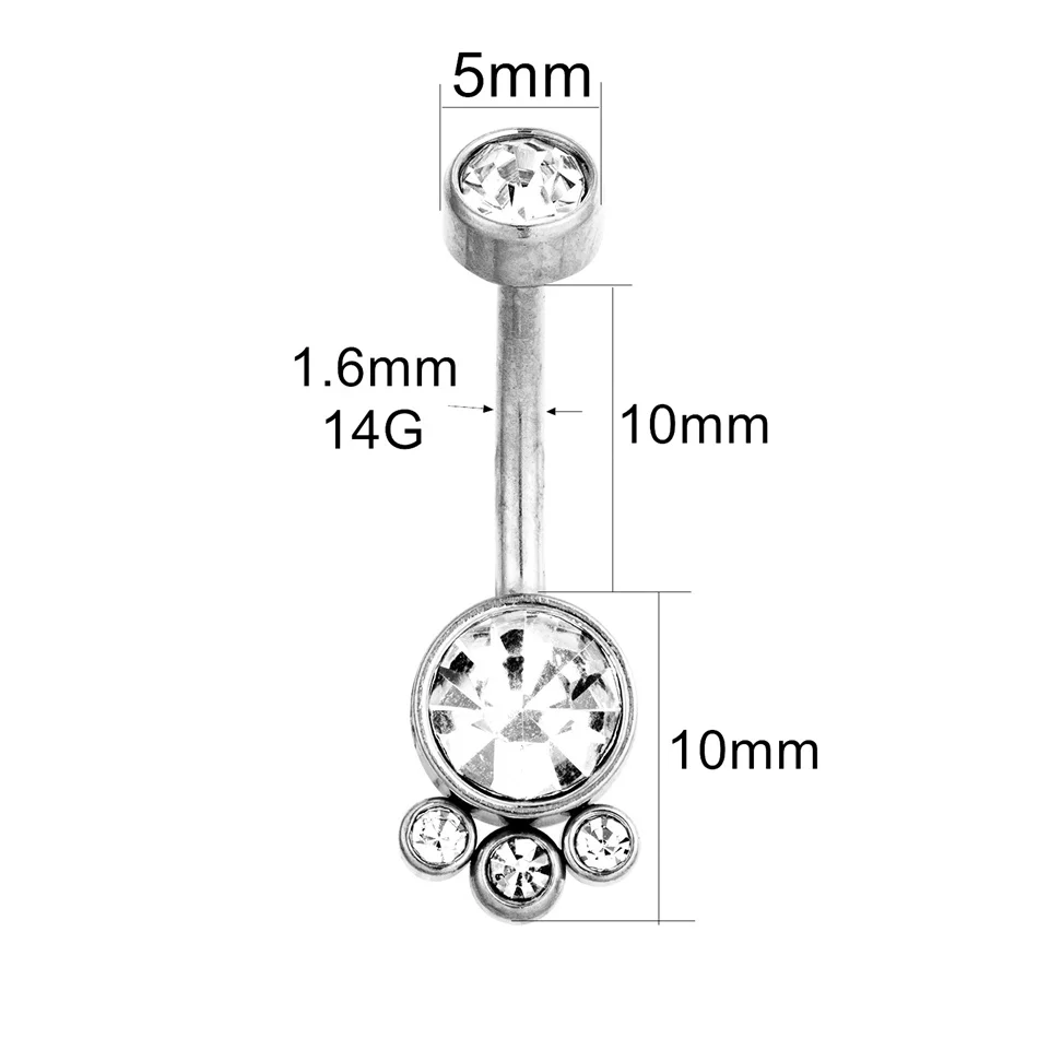 хрустальная нержавеющая сталь пупок серьги 14G 10mm Barbells CZ Navel Rings Simple мужчина