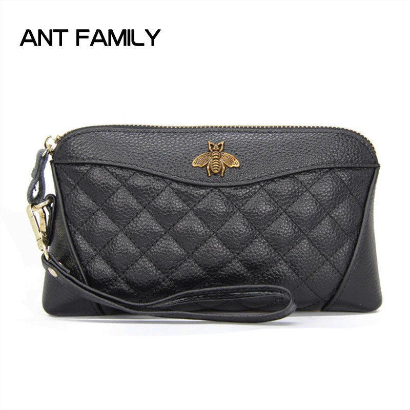 Женский кошелек из 100% натуральной кожи модная сумка на молнии с пчелами Длинный