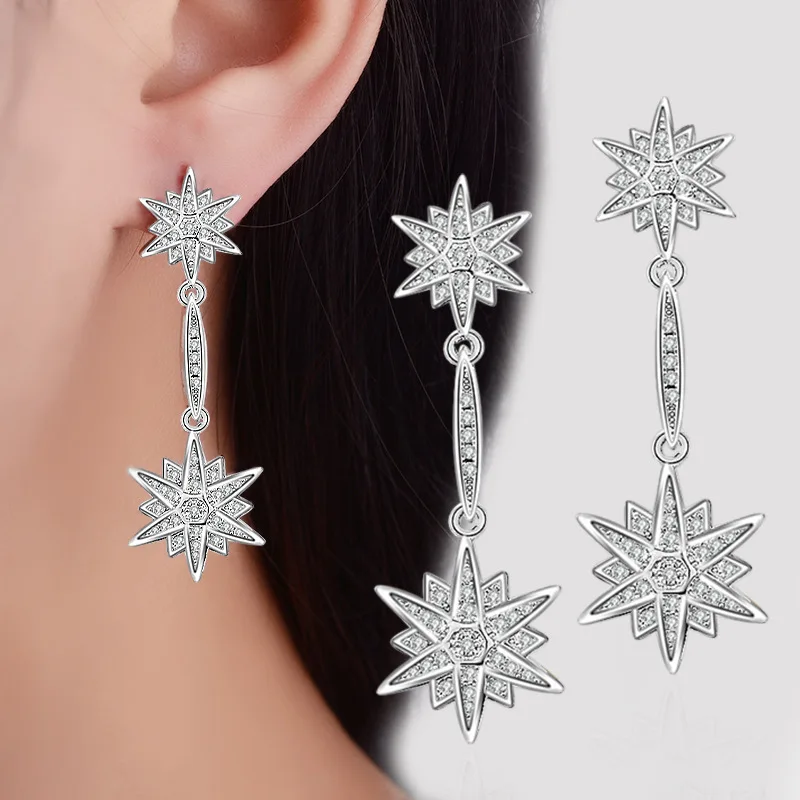 

Six-man Star Zircon Stud Female Temperament Micro-set Five-pointed Star Before and After The Stars Earrings for Women 2021