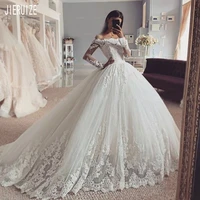 jieruize charming white ball gown wedding dresses off shoulder boat neck long sleeves appliques bridal gowns vestido de noiva