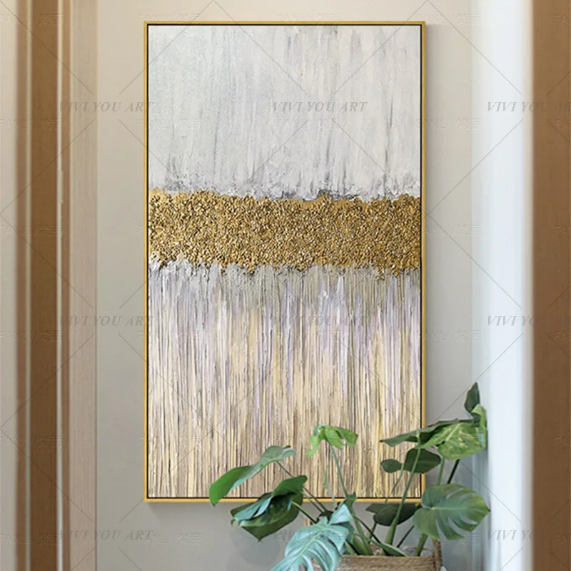 100% ручная работа Золотой Серебряный абстрактный Рисунок современное искусство