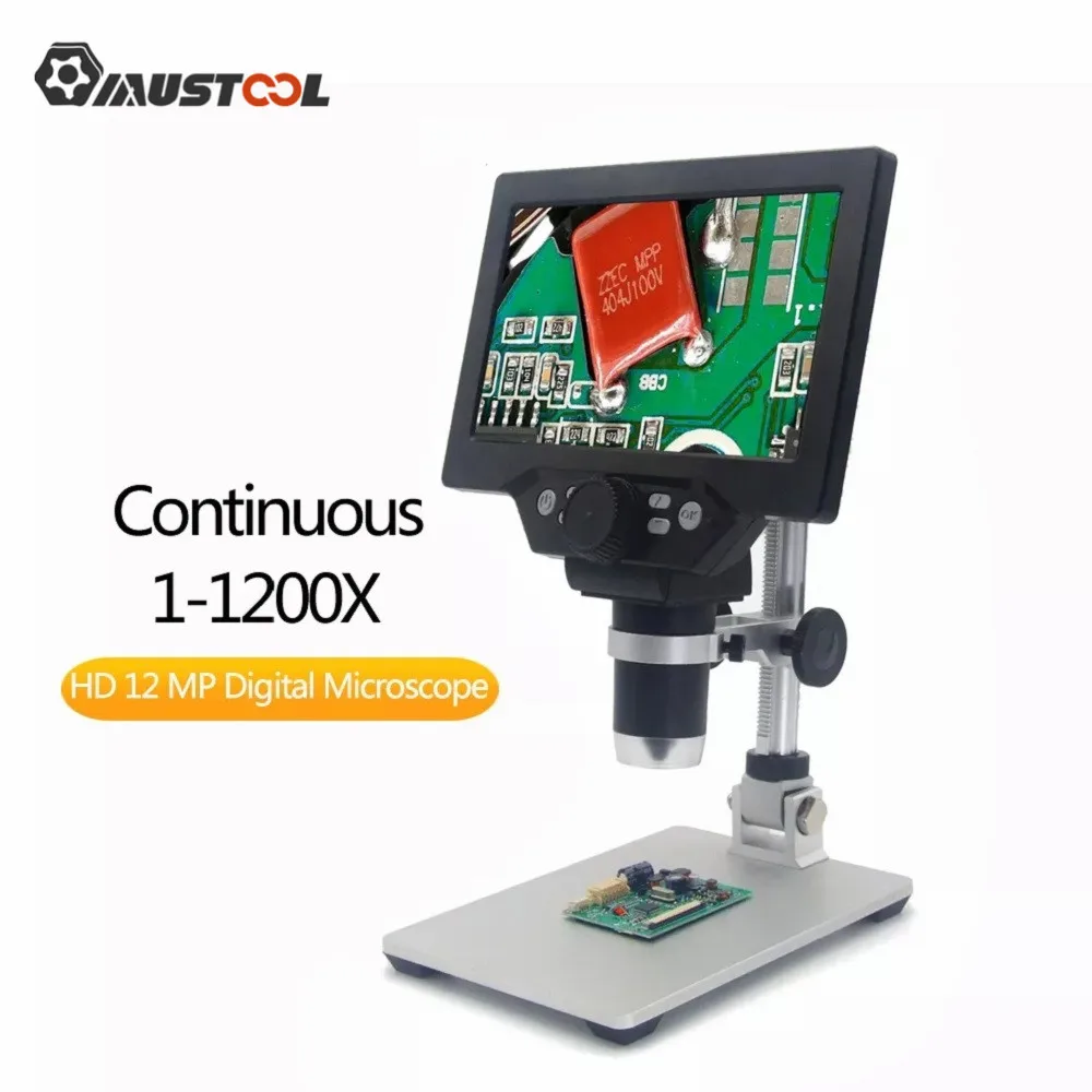 MUSTOOL G1200 Digital Microscope 12MP 7 Inch LCD Display 1-1200X Continuous Amplification Magnifier with Aluminum Alloy Stand