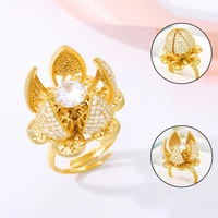 vintage flower bud plating ring switch bling crystal zircon ring charm flower jewelry rings for women bijoux femme 2022