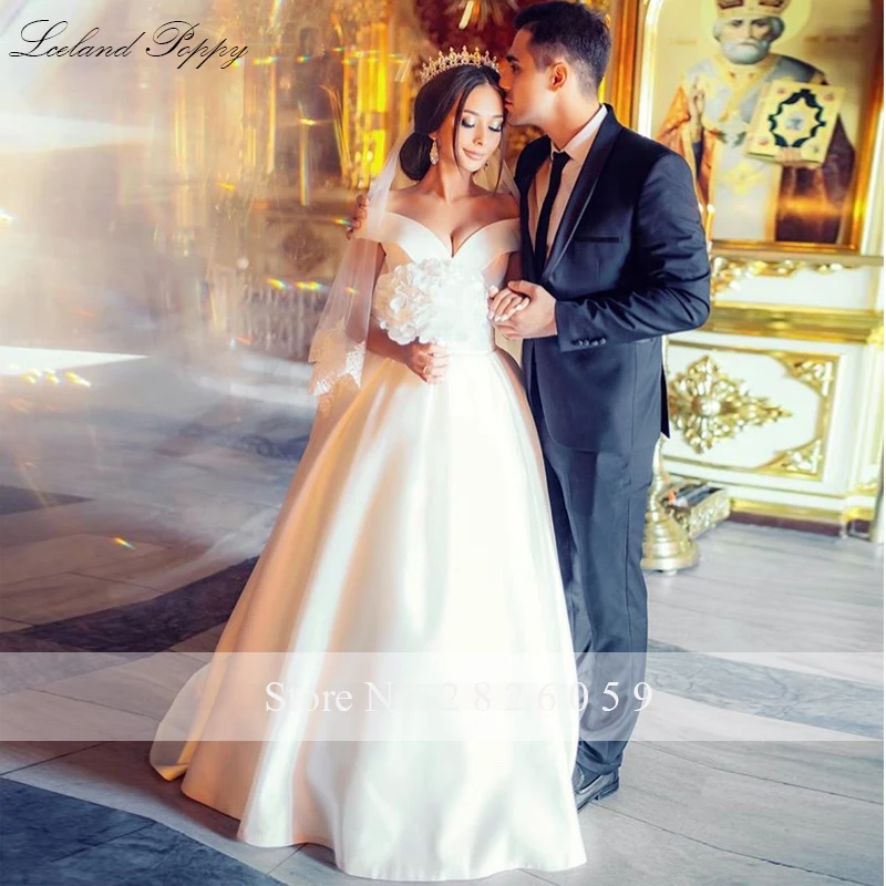Lceland Poppy Vestido De Noiva трапециевидные атласные свадебные платья с открытыми плечами длина до пола без рукавов Свадебные платья