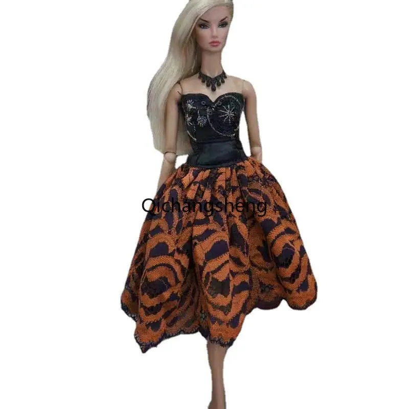 

11.5" Black Orange Floral Lace Princess Dress For Barbie Doll Clothes Evening Gown Outfits Vestido 1/6 BJD Accessories Kids Gift