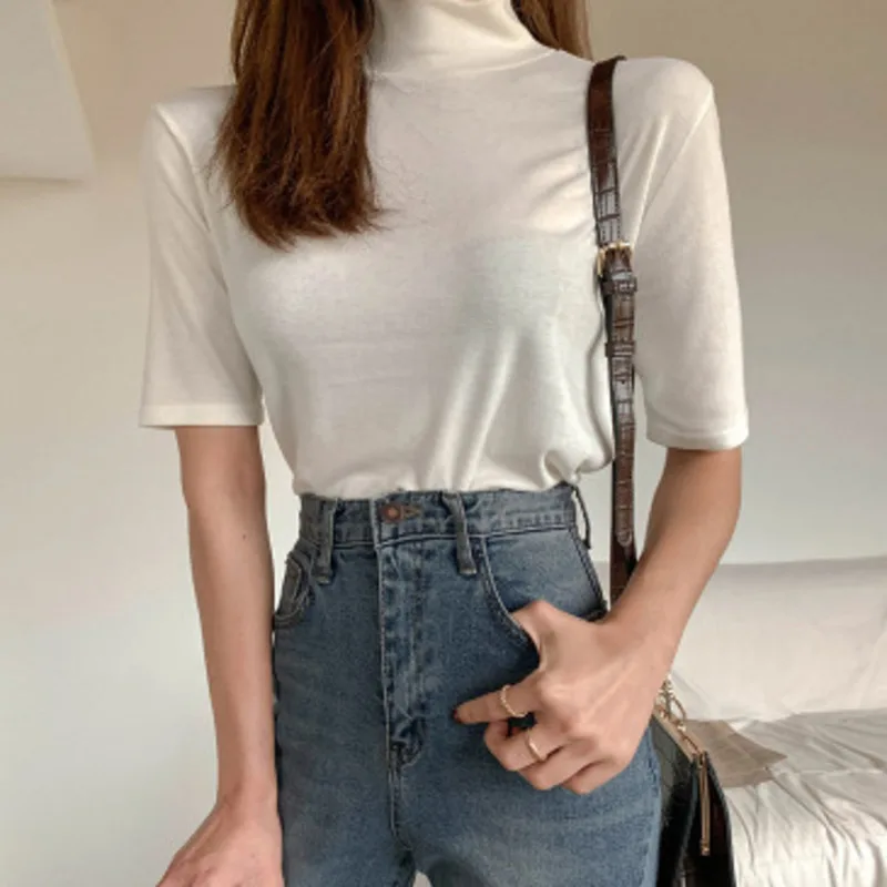 

Женский топ с воротником-стойкой, однотонный, белый, Повседневный, для зимы, S343