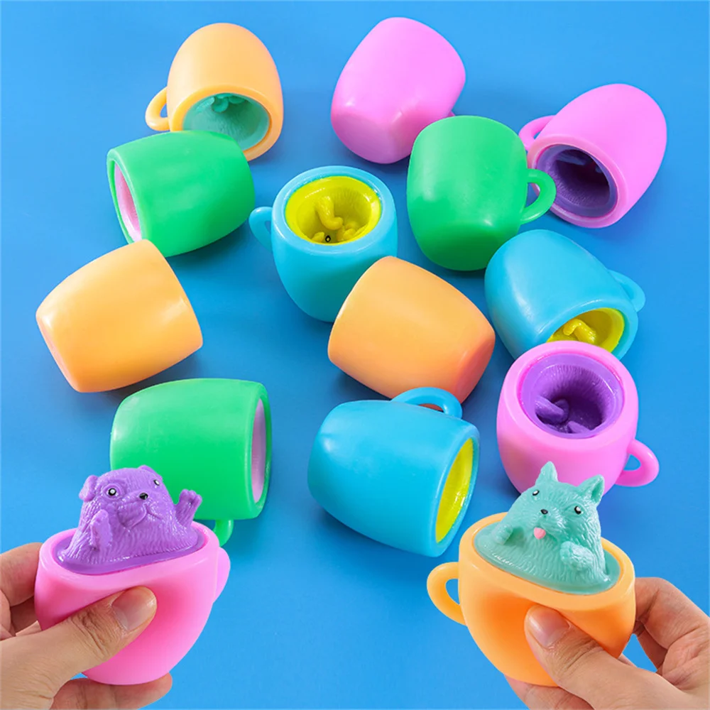 

Tricky Funny New Design Squeeze Decompression Sensory Evil Dog Squirrel Mug Cup Squishy Fidget Toys Squishes Stress Relief Toy