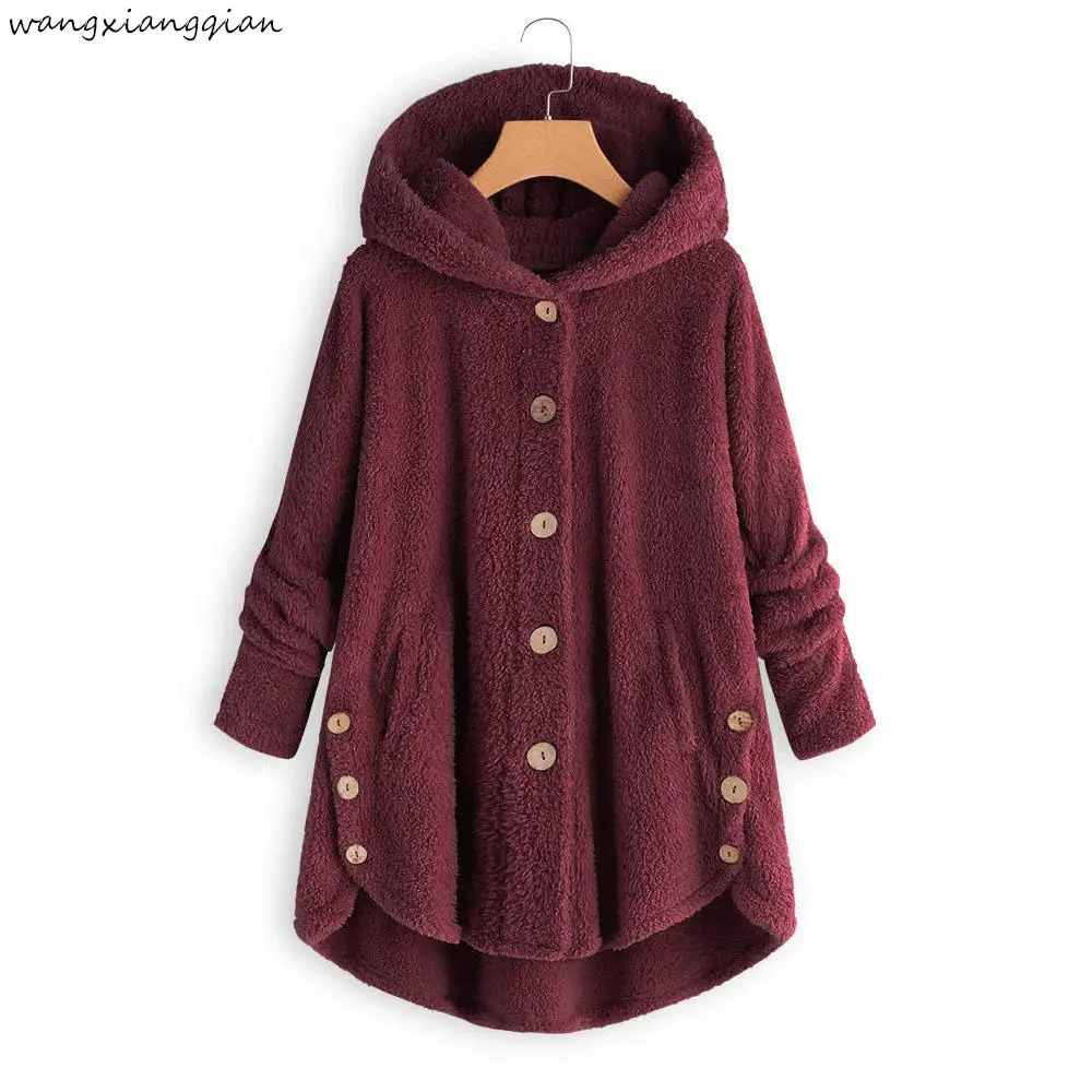 

European fashion hot winter new fashion women's clothing button plush top irregular solid color coat A580