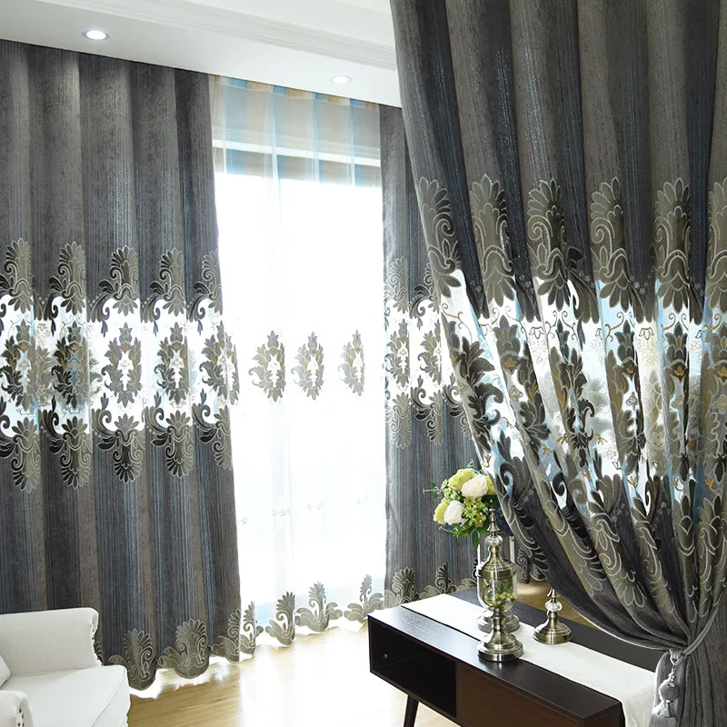 Континентальные шенилловые занавески с вышивкой для спальни легкие шторы