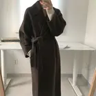 Женское шерстяное пальто с поясом, длинное пальто в классическом ретро-стиле, в ленивом французском стиле, теплая, повседневная, 2020