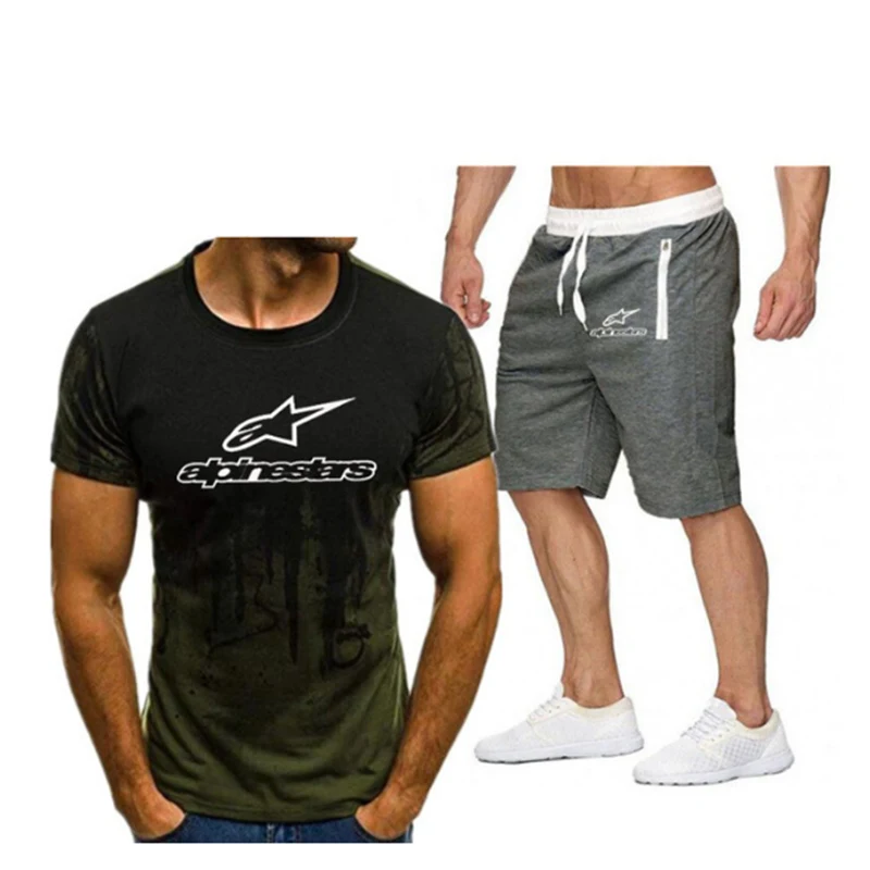 

2021 New Men's T-shirt Letter Print Fashion Summer Short-sleeved Sports Suit T-shirt + Shorts Men's Two-piece Casual Clothing