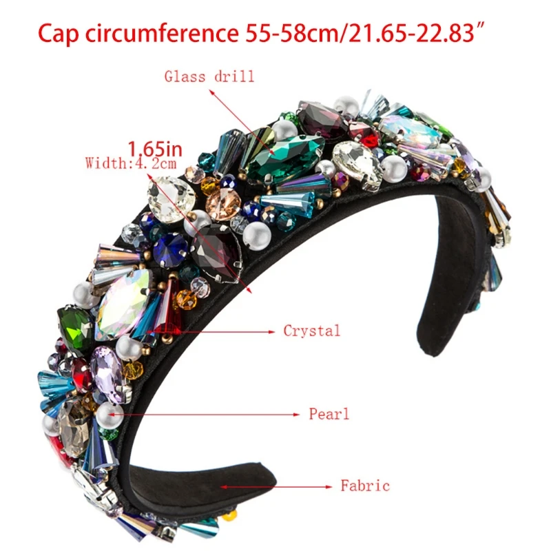 

Women Baroque Retro Luxurious Headband Colorful Geometric Crystal Jewelry Hair Hoop Imitation Pearl Beading Prom Party