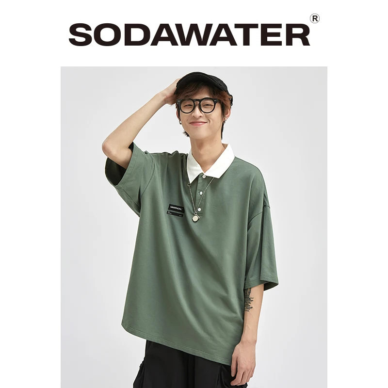 SODAWATER/мужская футболка с отложным воротником хлопковая Базовая для мужчин
