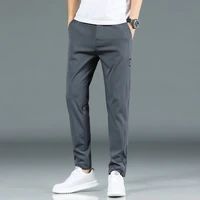 2021 brand new spring summer ice silk mens casual pants slim pant straight thin trousers male fashion stretch khaki jogging 38