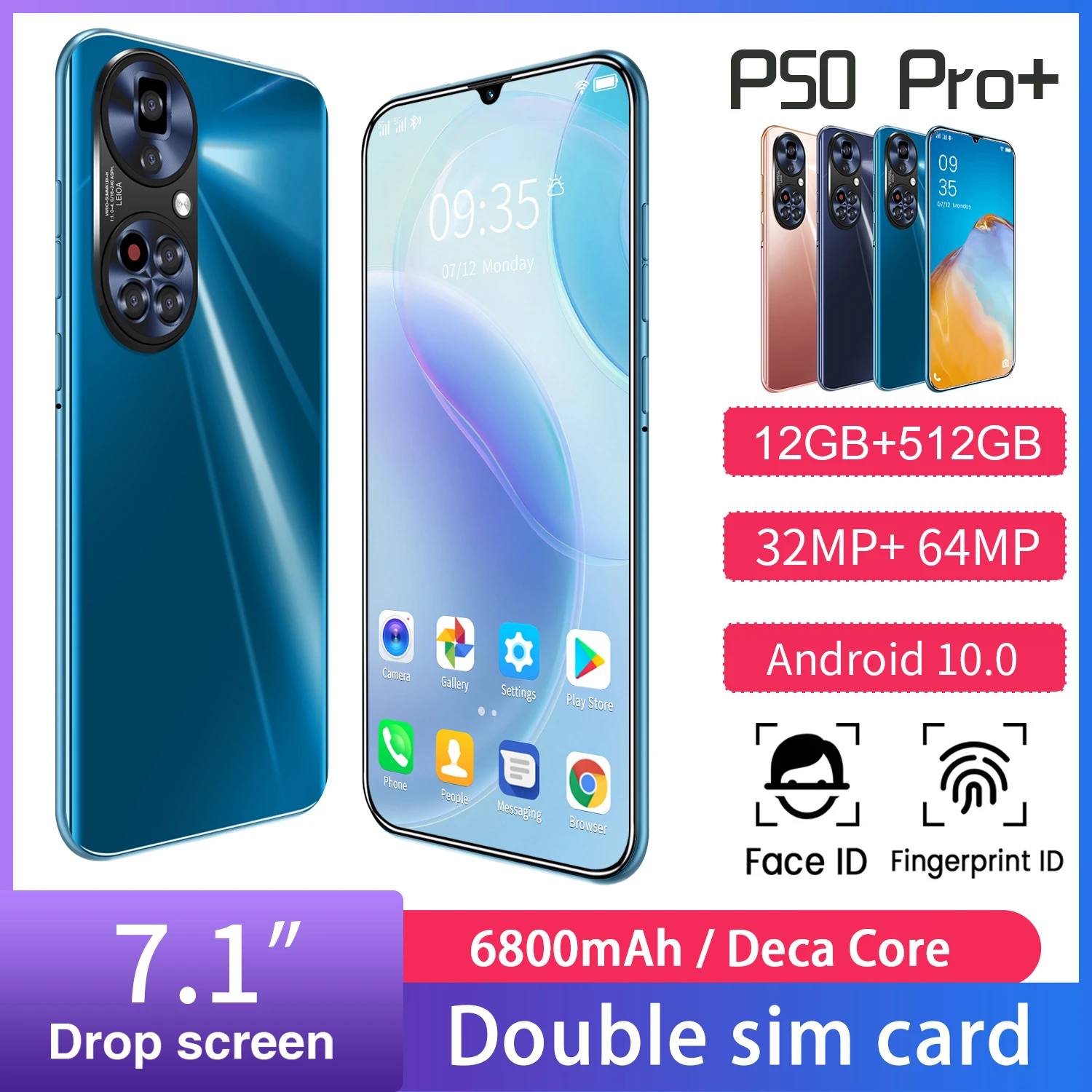 Смартфон глобальная версия P50 Pro + 7 1 дюйма 12 512 ГБ 6800 мА · ч Android разблокировка