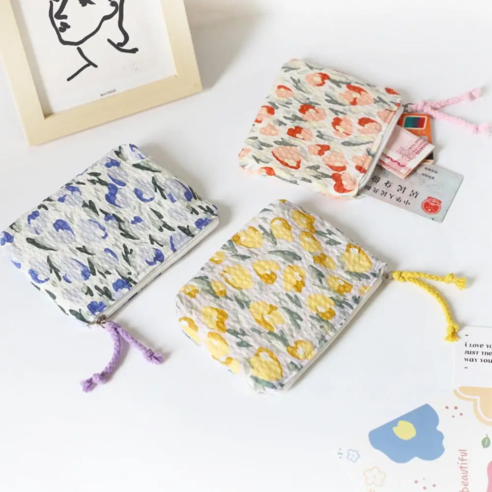 

Coin Purse Floral Print Exquisite Design Multi-color Zipper Design Mini Wallet Women Coin Wallet Card USB Cable Bag Key Wallet